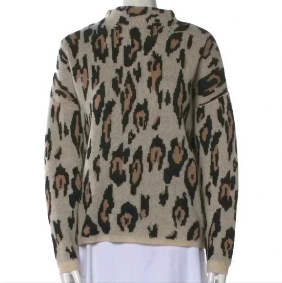 Nordstrom PLY Cashmere Animal Print Sweater Sz S Cheetah Leopard Mock Neck - Picture 1 of 7